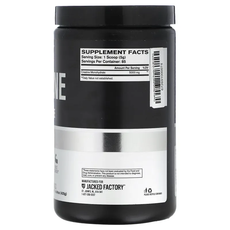 Jacked Factory Serie esencial, Monohidrato de creatina, Sin sabor.