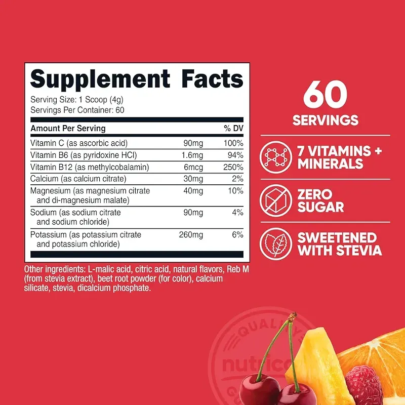 Nutricost Polvo complejo de electrolitos (60 porciones, ponche de frutas) - Suplemento de hidratación Mezcla de bebidas con vitaminas y minerales.