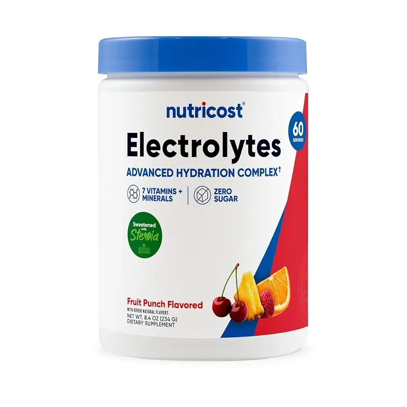 Nutricost Polvo complejo de electrolitos (60 porciones, ponche de frutas) - Suplemento de hidratación Mezcla de bebidas con vitaminas y minerales.