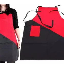 Delantal de peluquería rojo y negro