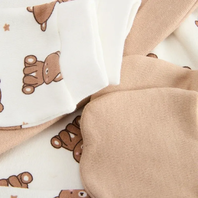 Conjunto de gorro y manoplas de osito de peluche para recién nacidos
