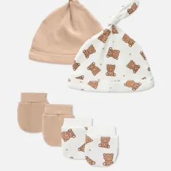 Conjunto de gorro y manoplas de osito de peluche para recién nacidos