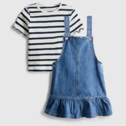 Conjunto de overol con pulover de rayas