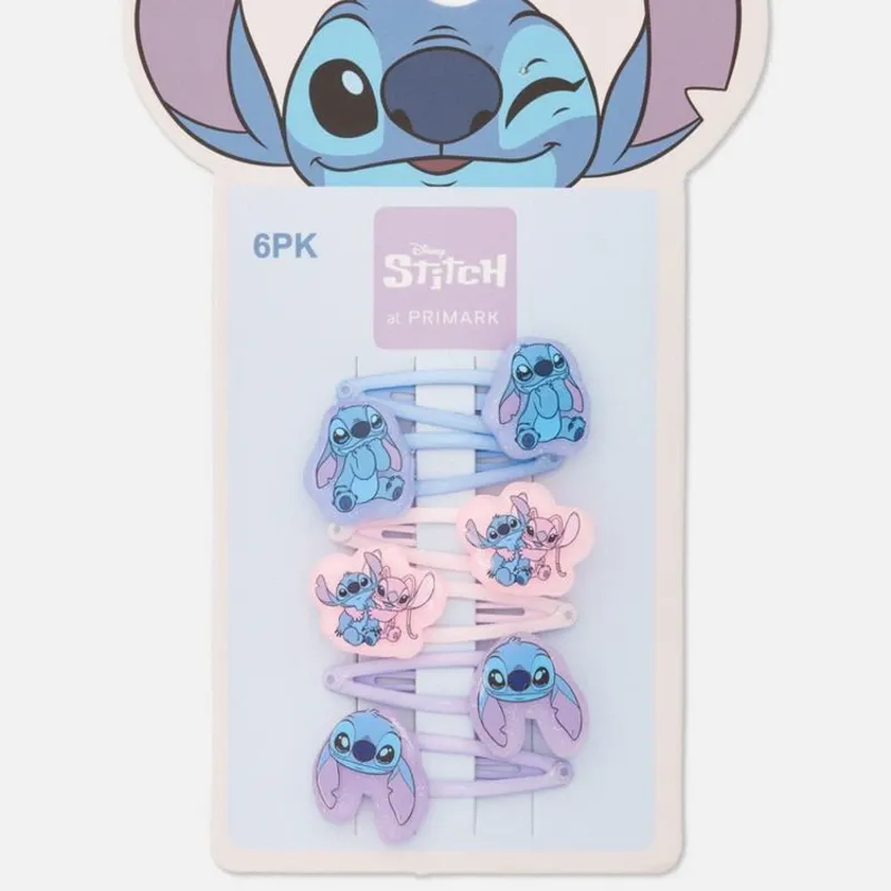 Paquete de 6 pinzas para el cabello a presión de Stitch de Disney".