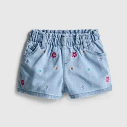 Shorts vaqueros de mezclilla con bordado de margaritas y estampado