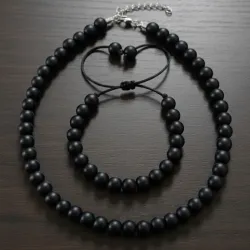 Juego de collar y pulseras de perlas Onix Negras 