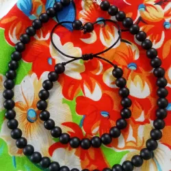 Juego de collar y pulseras de perlas Onix Negras 