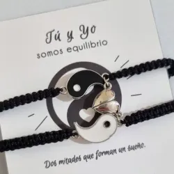 Pulseras de parejas de ying yang con corazon imantado 