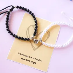 Pulseras de pareja de perlas y corazón imantado 