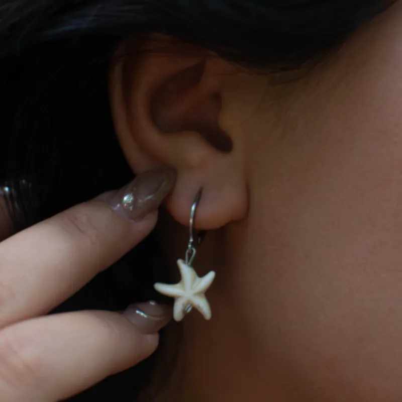 Pendientes Plateados con Estrella Blanca  