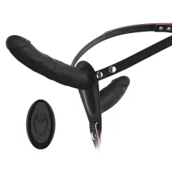 Arnés Doble Dildo Vibrador y Carga USB