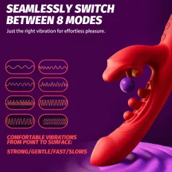 Consolador Vibrador de Lengua 4 en 1 | Estimulador de Punto G y Clítoris con 8 Modos de Lamido y Vibración (Rojo Pasión)