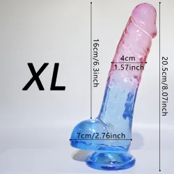 Dildo de Gel Transparente Bicolor con Ventosa: Placer Realista XL