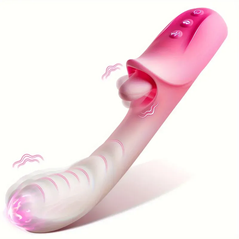 Dildo Rosa 4 en 1 con Lengua y Estimulación Punto G