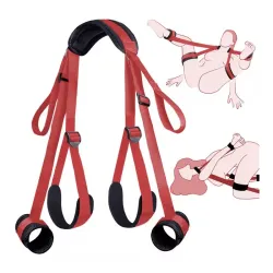 Juego de Restricciones BDSM Postural Rojo | Arnés de Correas Ajustables para Cuello, Muñecas y Muslos