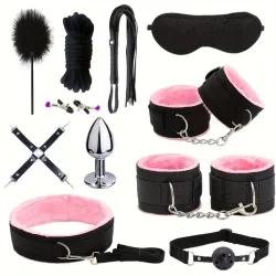 Kit de sado BDSM 11 piezas Rosado y Negro