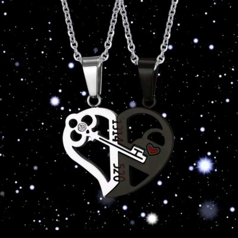 Pareja de collares de acero inoxidable con numerología china ´´Te amaré por Siempre´´