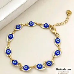 Pulsera de ojos turcos de acero inoxidable con un baño de oro 