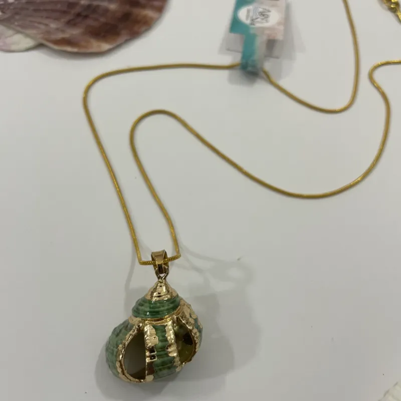 Cadena dorada con dije de caracol verde con enchape Dorado 