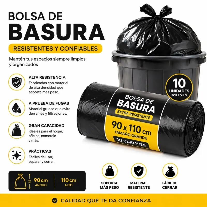 BOLSAS PARA BASURA 90 x 110 CM (120 LTRS)