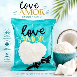 PANQUESITO DE COCO RALLADO CUBIERTO DE CHOCOLATE BLANCO  LOVE AMOR (55 g / 1.94 oz)