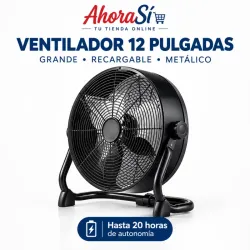 VENTILADOR 12PULG GRANDE RECARGABLE METALICO 20HRS AUTONOMIA.