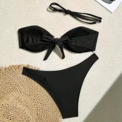Bikinis negro de tope con lazo 