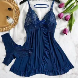 Conjunto de lencería azul 