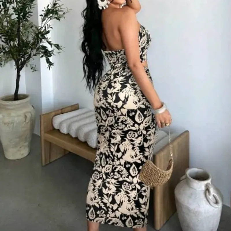 Conjunto de salla estampado beige y negro 