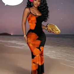 Vestido de salla negro y naranja