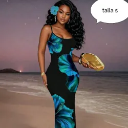 Vestido de salla negro y verde azul