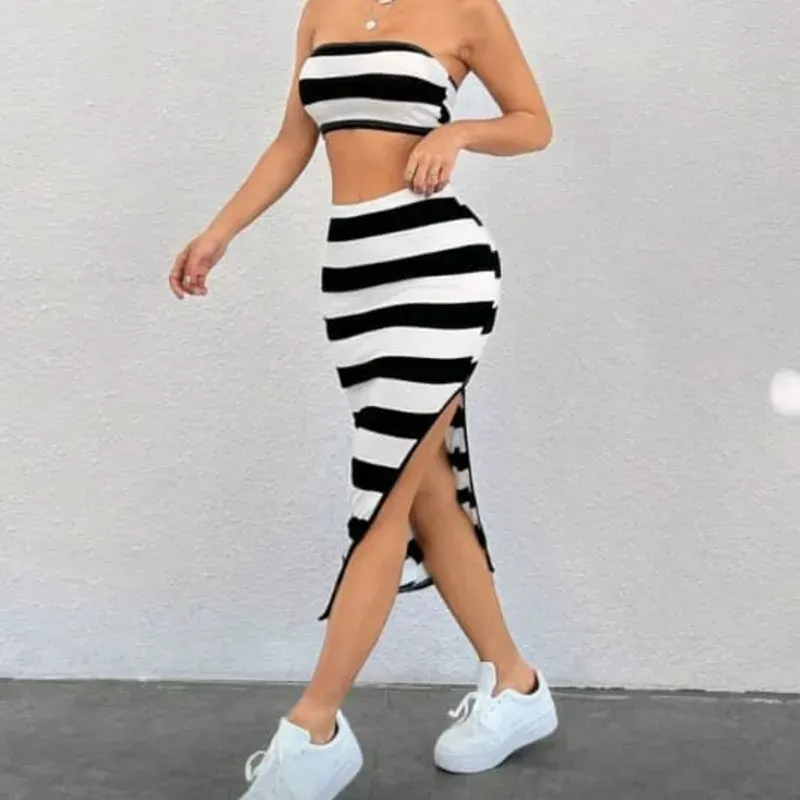 Conjunto de saya de raya negro y blanco 