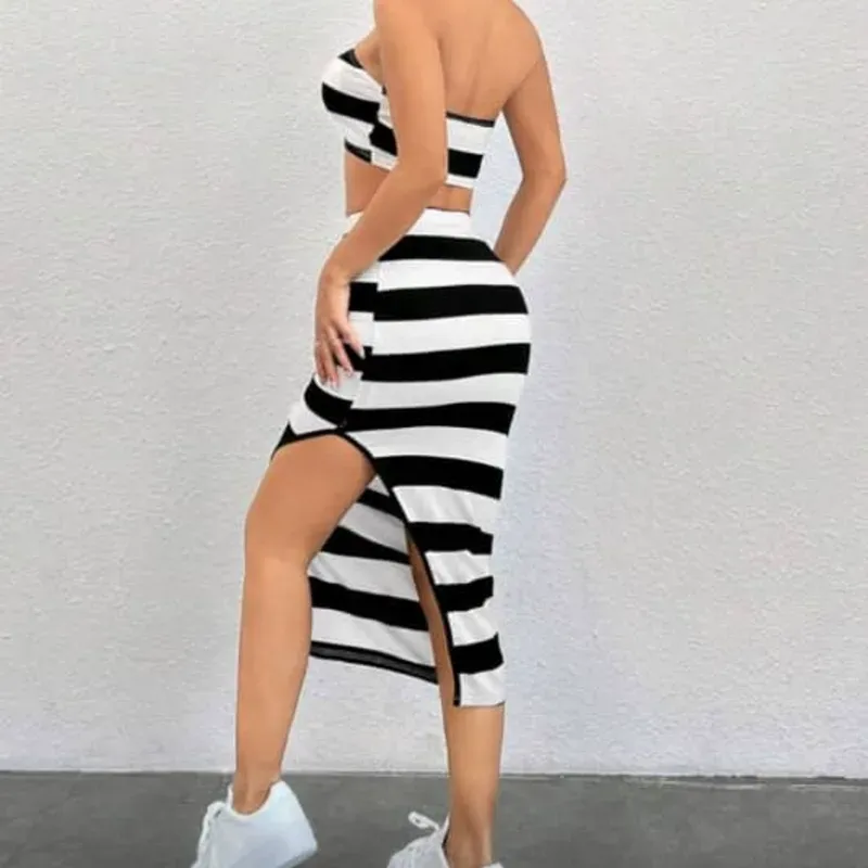 Conjunto de saya de raya negro y blanco 