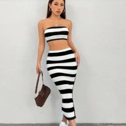 Conjunto de saya de raya negro y blanco 