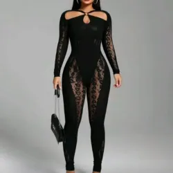 Mono negro de malla , cristal en el cuello 