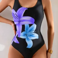 Trusa de mujer negra flores en azul 