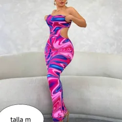 Vestido estampado rosado y azul