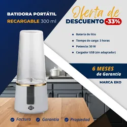 🔷 *Batidora Portátil Recargable 300 ml Marca EKO*