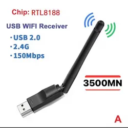Decodificador TDT HD Accesorios Adaptador Wi-Fi 2.4GHz, Conector USB2.0 Hi-Speed, Antena Wi-Fi Externa Ajustable, Señal Potente, Compatible Windows/MacOS/Vista/Linnux, Color Negro
