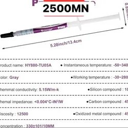 HY880 - Kit de pasta térmica de 5.15 W/MK 0.04 oz/pieza, disipador térmico de alto rendimiento para CPU, procesador, todo el enfriador Master, computadora, PS4