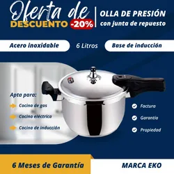 🔷 *OLLA DE PRESIÓN De Una Válvula de Acero inoxidable 6 L Base de Inducción, Marca EKO*