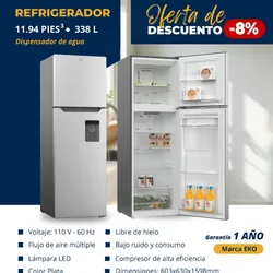 🔷 *REFRIGERADOR 11.94 pies³ / 338L Marca EKO, Con Dispensador*