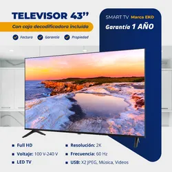 🔹 *Televisor 43" Smart TV con caja decodificadora incluída*