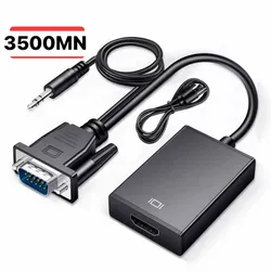 VGA a HDMI Adaptador con Audio 1080P@60Hz, Aolirot Adaptador VGA a HDMI con Cable de Audio de 3,5 mm y Cable USB de alimentación Convertidor VGA Macho a HDMI Hembra para PC, Portátiles, Proyector HDTV