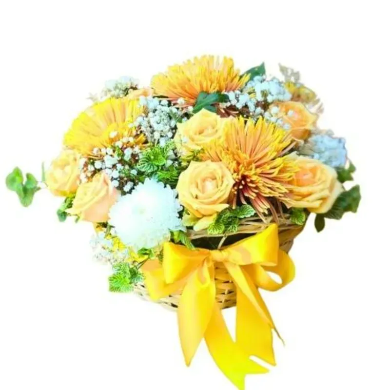 Arreglo circular de 25 flores variadas: amarillo y blanco