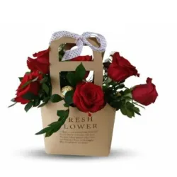 Bolsa Fresh Flower - 6 Rosas Rojas & 6 Ferrero Rocher