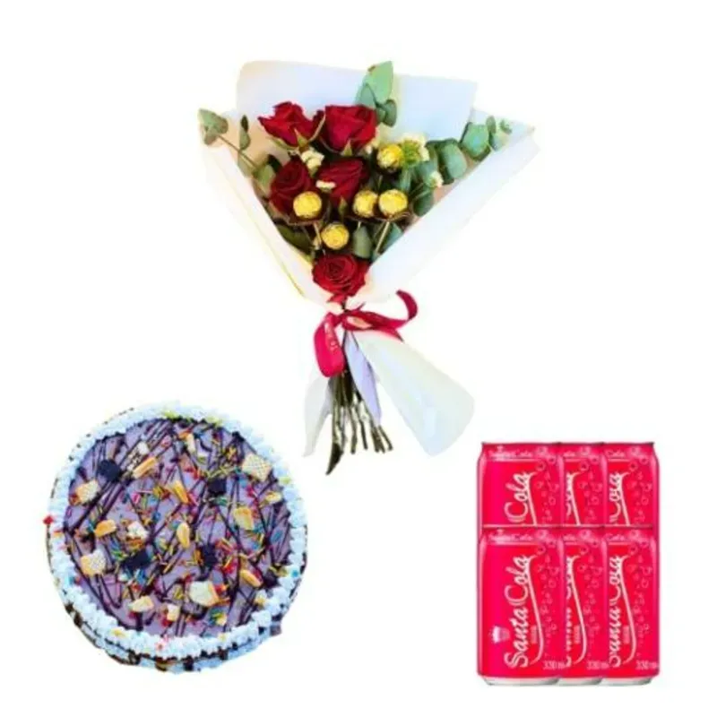Combo Dulce Encanto: Ramo, Cake de Chocolate y Refrescos