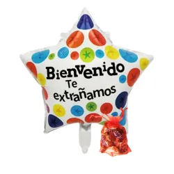 Globo Metálico Mediano "Bienvenido" + 10 Bombones de Chocolate en Bolsa de Organza