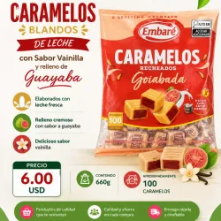 Caramelos Blandos «Sabor Vainilla y relleno Guayaba» Paquete 100 unidades -