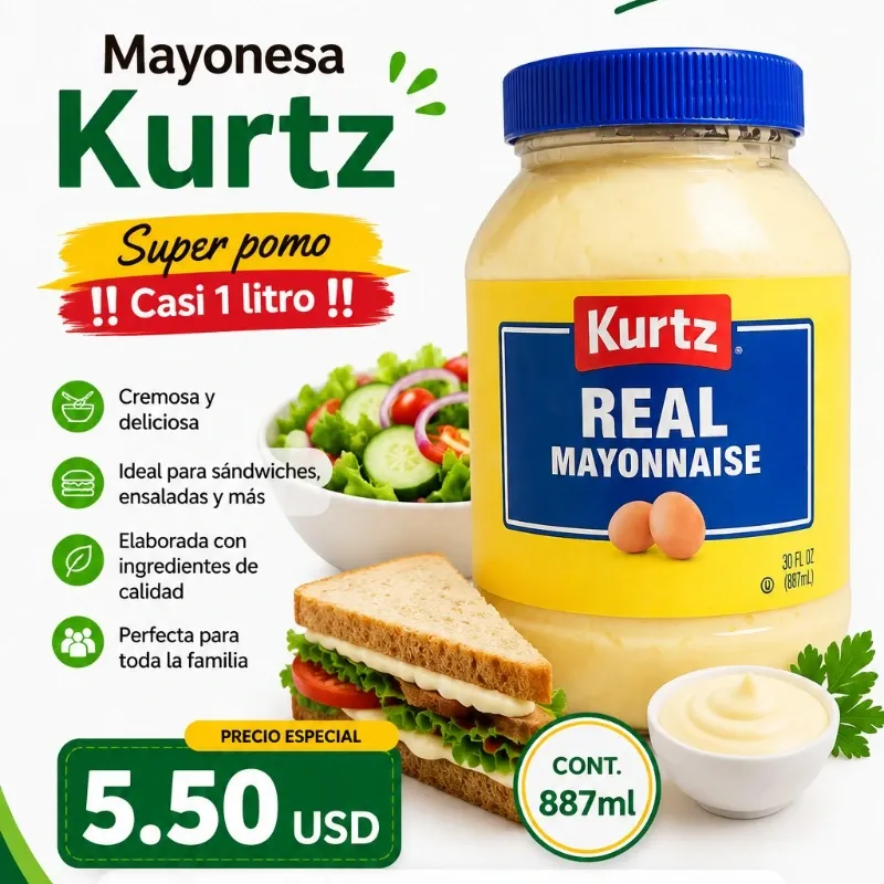Mayonesa Kurtz 887ml - Pomo grande -